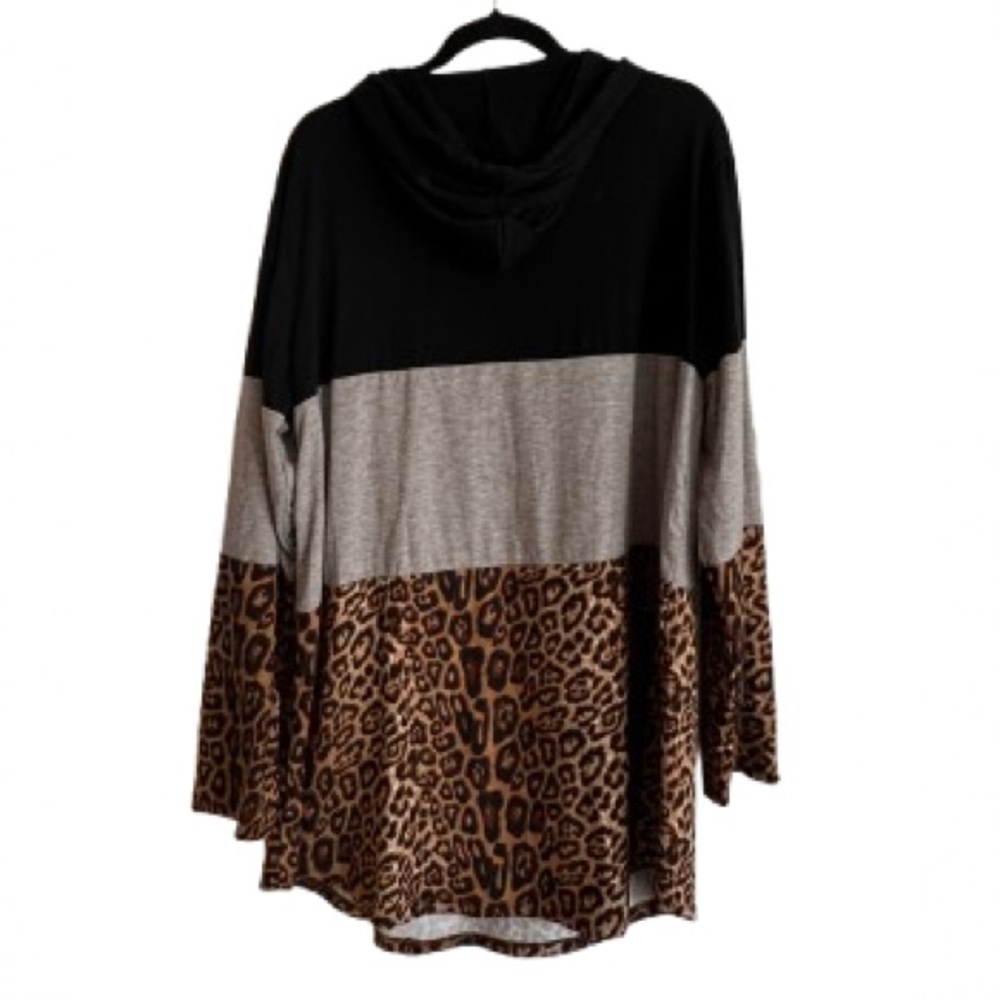Colorblock Leopard Print Hooded Sweater - Black, Gray & Brown - Picture 5 of 5